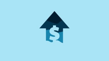 Blue Financial growth and coin icon isolated on blue background. Increasing revenue. 4K Video motion graphic animation.