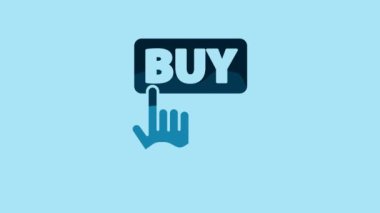 Blue Buy button icon isolated on blue background. 4K Video motion graphic animation.