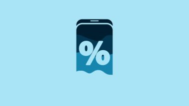 Blue Percent symbol discount and mobile phone icon isolated on blue background. Sale percentage - price label, tag. 4K Video motion graphic animation.