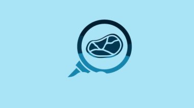 Blue Steak meat in frying pan icon isolated on blue background. 4K Video motion graphic animation.