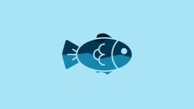 Blue Fish icon isolated on blue background. 4K Video motion graphic animation.