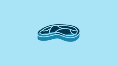 Blue Steak meat icon isolated on blue background. 4K Video motion graphic animation.