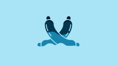 Blue Crossed sausage icon isolated on blue background. Grilled sausage and aroma sign. 4K Video motion graphic animation.