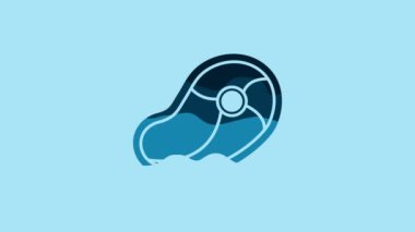 Blue Steak meat icon isolated on blue background. 4K Video motion graphic animation.