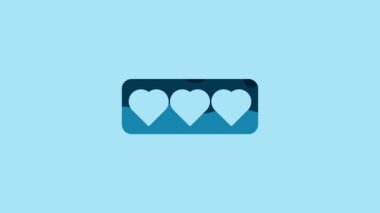 Blue Like and heart icon isolated on blue background. Counter Notification Icon. Follower Insta. 4K Video motion graphic animation.