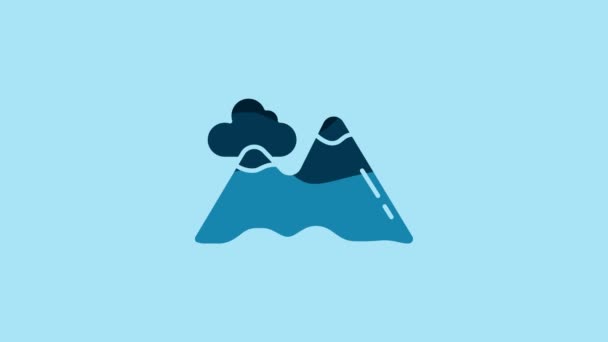 青い山のアイコンは青の背景に隔離されています 勝利や成功の概念の象徴 4Kビデオモーショングラフィックアニメーション — ストック動画