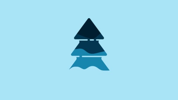 Blue Christmas Tree Icon Isolated Blue Background Merry Christmas Happy — Stockvideo
