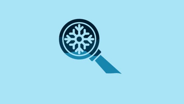Blue Magnifying Glass Snowflake Icon Isolated Blue Background Video Motion — Stockvideo