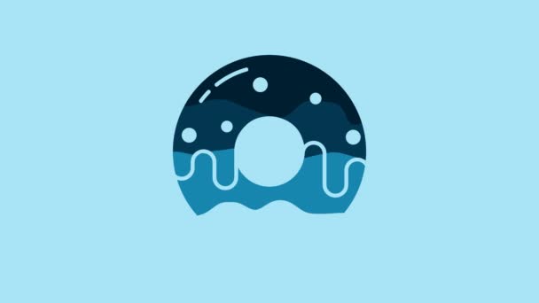 Blue Donut Sweet Glaze Icon Isolated Blue Background Video Motion — Vídeo de stock