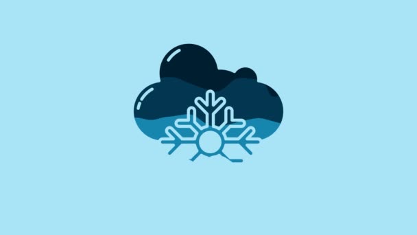 青い背景に雪のアイコンが隔離されたブルークラウド 雪の結晶で雲 シングルウェザーアイコン 雪のサインだ 4Kビデオモーショングラフィックアニメーション — ストック動画