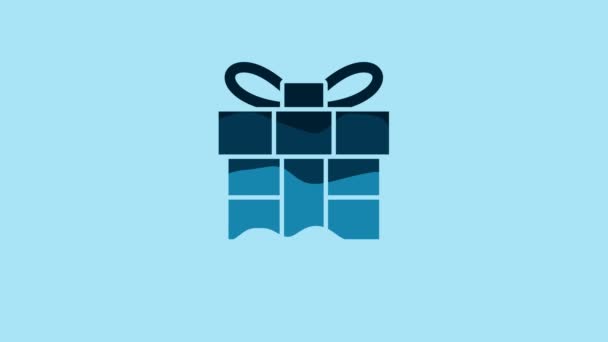 Blue Gift Box Icon Isolated Blue Background Merry Christmas Happy — Αρχείο Βίντεο
