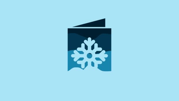 青の背景に隔離された青のクリスマスのポストカードアイコン メリークリスマスとハッピーニューイヤー 4Kビデオモーショングラフィックアニメーション — ストック動画
