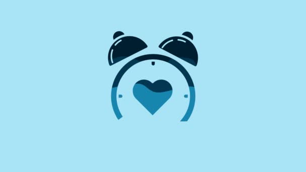 Blue Heart Center Alarm Clock Icon Isolated Blue Background Valentines — Video