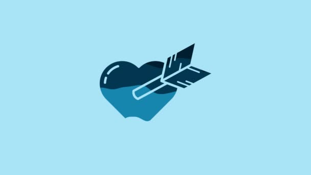 青の背景にハートと矢印のアイコンが隔離された青のアムールのシンボル 愛のサインだ バレンタインシンボル 4Kビデオモーショングラフィックアニメーション — ストック動画