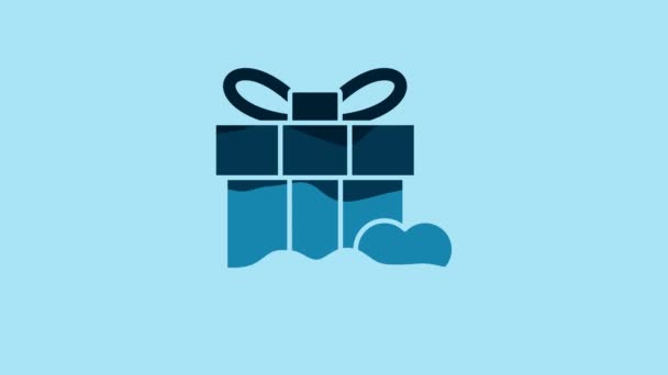 Blue Gift Box Heart Icon Isolated Blue Background Valentines Day — Vídeo de Stock