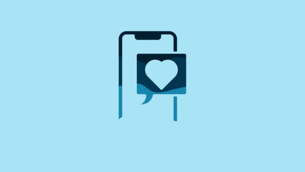 Blue Smartphone Dengan Emoji Speech Bubble Jantung Mendapatkan Pesan Pada — Stok Video