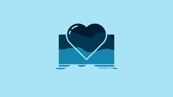 Blue Laptop Heart Icon Isolated Blue Background Valentines Day Video — Vídeo de Stock