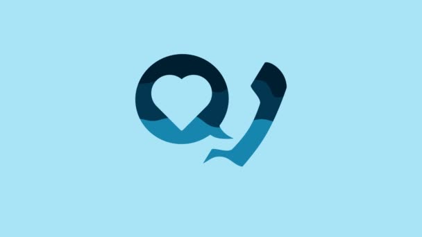 Blue Telephone Heart Emoji Speech Bubble Get Message Screen Icon — стоковое видео