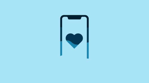 Blue Mobile Phone Heart Icon Isolated Blue Background Valentines Day — Stok video