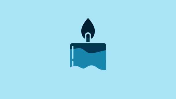 Blue Burning Candle Candlestick Icon Isolated Blue Background Cylindrical Candle — Vídeo de Stock