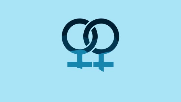 青の背景に隔離された青の女性の性別記号アイコン 金星のシンボル 女性の生物や女性のシンボル 4Kビデオモーショングラフィックアニメーション — ストック動画