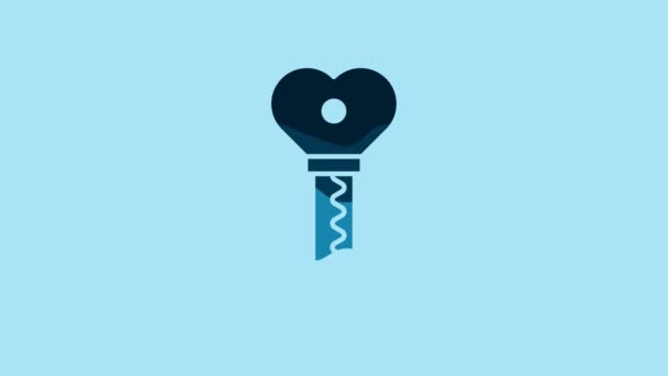 Blue Key Heart Shape Icon Isolated Blue Background Valentines Day — Αρχείο Βίντεο