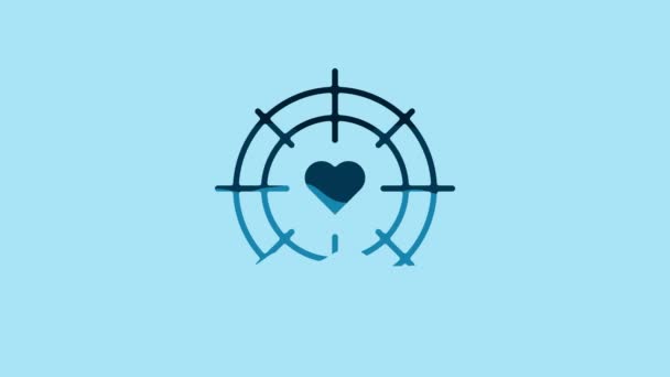 Blue Heart Center Darts Target Aim Icon Isolated Blue Background — Αρχείο Βίντεο