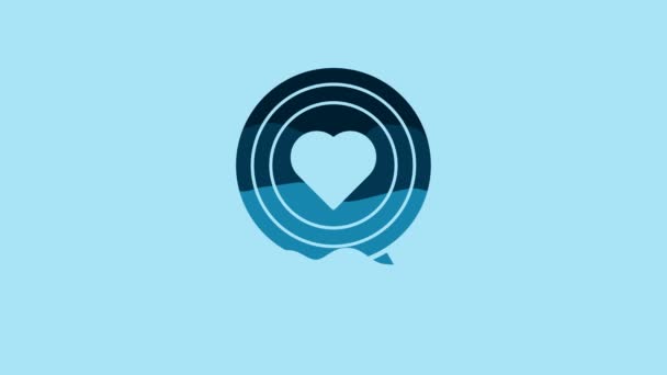 Blue Heart Center Darts Target Aim Icon Isolated Blue Background — Αρχείο Βίντεο