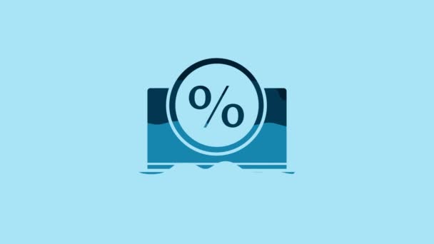 Blue Percent Symbol Discount Laptop Icon Isolated Blue Background Sale — Vídeo de Stock