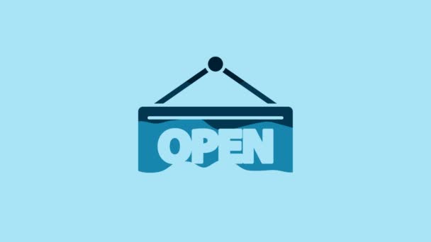 Blue Hanging Sign Text Open Door Icon Isolated Blue Background — Stock videók