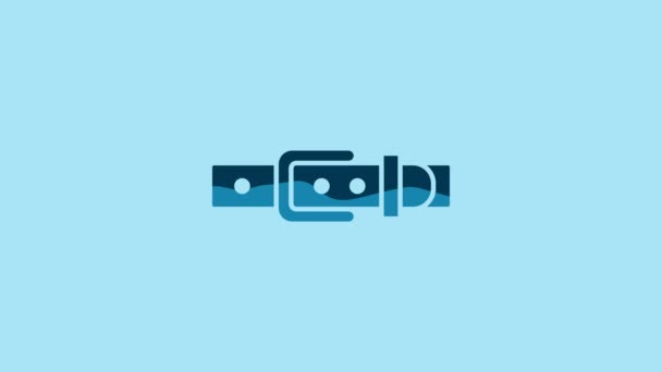 Blue Leather Belt Buttoned Steel Buckle Icon Isolated Blue Background — Vídeo de stock