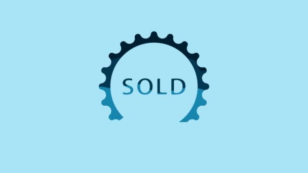Blue Sold Label Icon Isolated Blue Background Video Motion Graphic — Stock Video