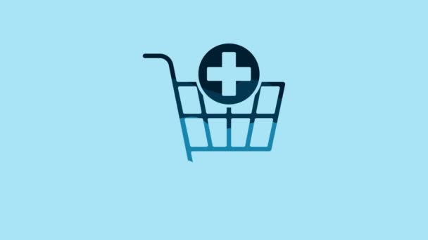 Blue Add Shopping Cart Icon Isolated Blue Background Online Buying — Stockvideo
