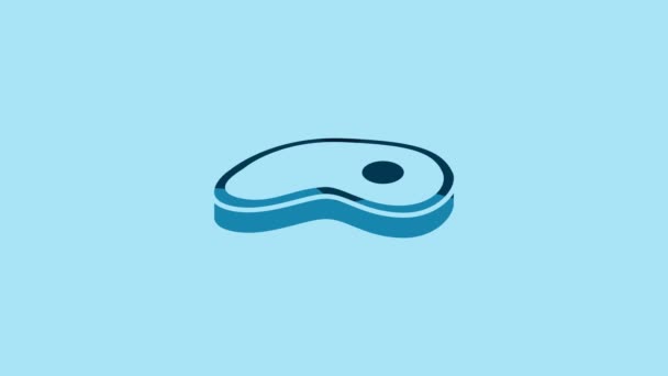 Blue Steak Meat Icon Isolated Blue Background Video Motion Graphic — Vídeos de Stock