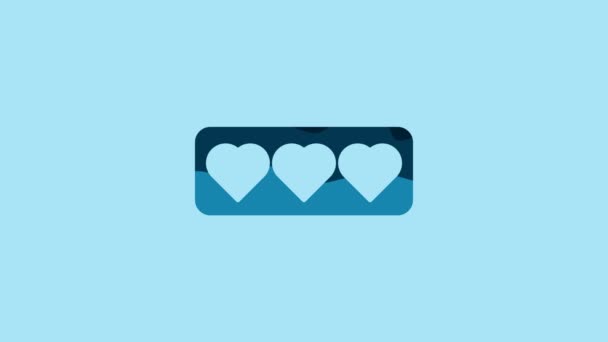 Голубой Лайк Значок Сердца Изолированы Синем Фоне Знак Контруведомления Следуйте — стоковое видео
