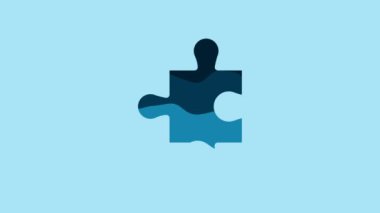 Blue Piece of puzzle icon isolated on blue background. Modern flat, business, marketing, finance, internet concept. 4K Video motion graphic animation.