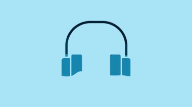 Blue Headphones icon isolated on blue background. Earphones. Concept for listening to music, service, communication and operator. 4K Video motion graphic animation.