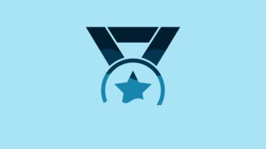 Blue Medal icon isolated on blue background. Winner symbol. 4K Video motion graphic animation.