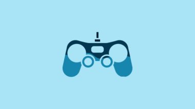 Blue Gamepad icon isolated on blue background. Game controller. 4K Video motion graphic animation.