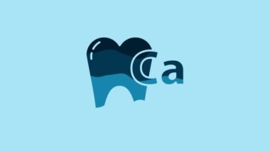 Blue Calcium for tooth icon isolated on blue background. Tooth symbol for dentistry clinic or dentist medical center. 4K Video motion graphic animation.