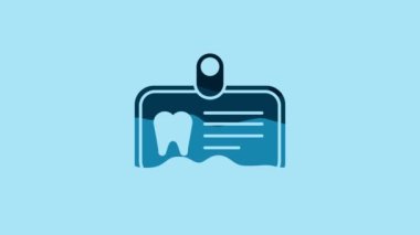 Blue Id card with tooth icon isolated on blue background. 4K Video motion graphic animation.