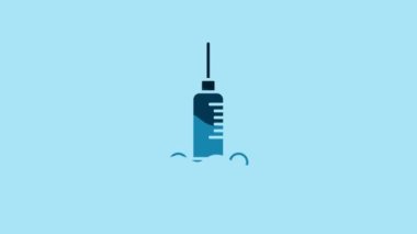 Blue Dental medical syringe with needle icon isolated on blue background. 4K Video motion graphic animation.