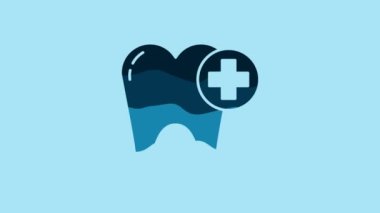 Blue Tooth icon isolated on blue background. Tooth symbol for dentistry clinic or dentist medical center and toothpaste package. 4K Video motion graphic animation.