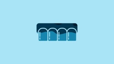 Blue Dentures model icon isolated on blue background. Teeth of the upper jaw. Dental concept. 4K Video motion graphic animation.