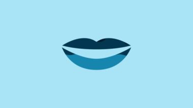 Blue Smiling lips icon isolated on blue background. Smile symbol. 4K Video motion graphic animation.