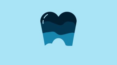 Blue Tooth icon isolated on blue background. Tooth symbol for dentistry clinic or dentist medical center and toothpaste package. 4K Video motion graphic animation.