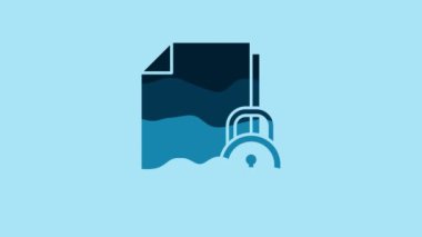 Blue Document and lock icon isolated on blue background. File format and padlock. Security, safety, protection concept. 4K Video motion graphic animation.
