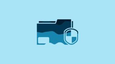 Blue Document folder protection concept icon isolated on blue background. Confidential information and privacy idea, guard, shield. 4K Video motion graphic animation.