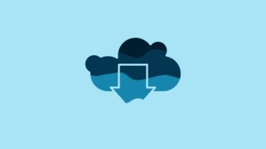 Blue Cloud download icon isolated on blue background. 4K Video motion graphic animation.