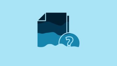 Blue Unknown document icon isolated on blue background. File with Question mark. Hold report, service and global search sign. 4K Video motion graphic animation.